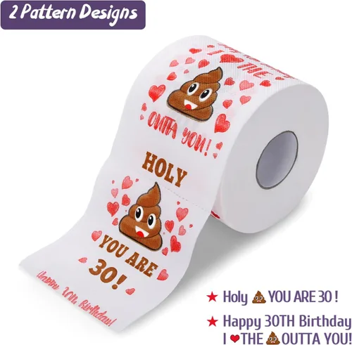 Miniatura 7 de Regalos de 30 cumpleaños para mujeres, hombres, ella, él – Papel higiénico de broma feliz – Decoraciones de cumpleaños 30 – Suministros de fiesta