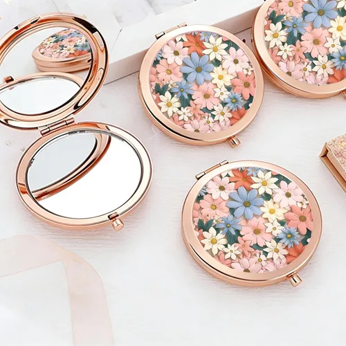 Miniatura 6 de Espejo compacto para mujer, mini espejo redondo de maquillaje de viaje, bonito espejo de bolsillo plegable portátil para bolso, espejo de bolsillo