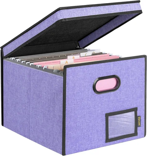 Miniatura 30 de Caja organizadora de archivos Baleine con tapa, organizador de carpetas de archivos plegable con deslizador de plástico, caja de carpetas