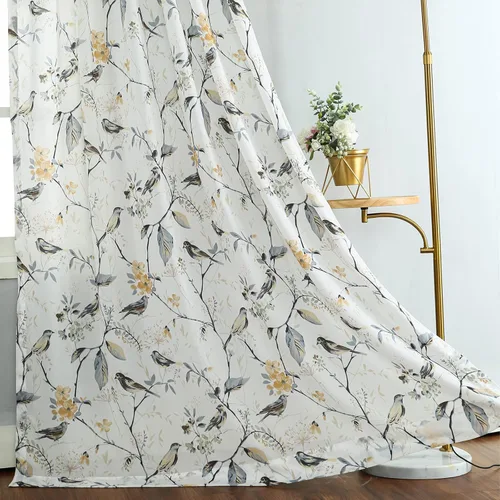 Miniatura 29 de VOGOL Cortinas de dormitorio con estampado de pájaros, paneles de ventana con ojales florales que oscurecen la habitación, cortinas de lino Morado