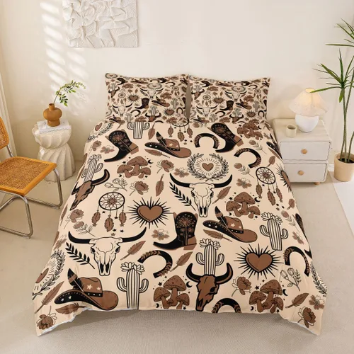 Manfei Juego de funda de edredón de vaquero, tamaño individual, juego de ropa de cama del oeste americano de 2 piezas para niños y adolescentes,