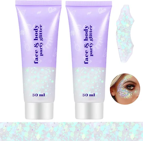 Miniatura 20 de Go Ho Gel de purpurina púrpura de sirena, purpurina holográfica para el cabello morado para niños y mujeres, lentejuelas gruesas para ojos, labios