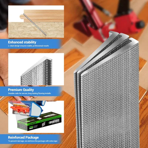 Miniatura 3 de meite Clavos para suelo de calibre 18, 1-3/4 pulgadas, 18GA, clavos de piso de madera dura para instalación de madera dura, compatibles