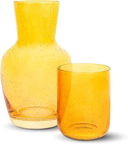 Bruno Magli Juego de jarras de burbujas de 28 onzas – Jarra de agua de vidrio de 2 piezas con tapa de vaso para mesita de noche, oficina y Ámbar
