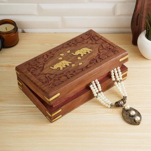 Miniatura 2 de Ajuny Joyero de madera hecho a mano para mujer, tallado a mano, organizador de viaje de almacenamiento de recuerdos, organizador de viaje