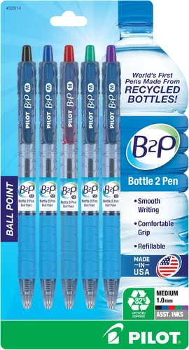Miniatura 6 de PILOT B2P - Bolígrafo recargable y retráctil de botella a bolígrafo, hecho de botellas recicladas, punta media, tinta negra, paquete de 2 (32805)