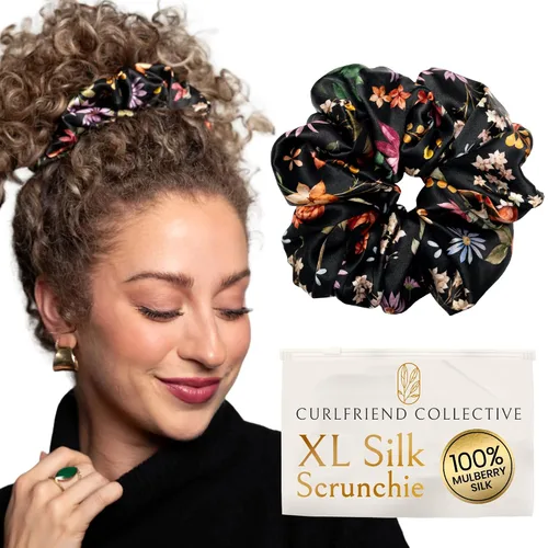 Miniatura 10 de Coleteros de seda para mujeres con moño – Coleteros de seda de morera extragrandes – Coleteros sin daños extra grandes para cabello rizado, grueso