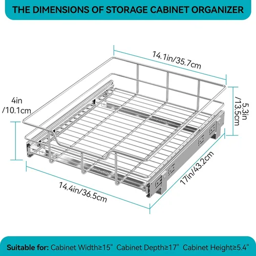 Miniatura 2 de Organizador de gabinete extraíble de 14" de ancho x 22" de profundidad, cajones deslizantes para organizadores de cocina y almacenamiento, cajones 1