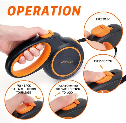 Miniatura 6 de Correa retráctil para perro, gran correa retráctil para perros pequeños/medianos de hasta 110 libras, cinta de nailon fuerte, sin enredos, freno