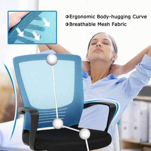 Miniatura 5 de Silla de escritorio de malla para computadora con brazos de apoyo lumbar, elegante silla ejecutiva moderna y giratoria con soporte lumbar