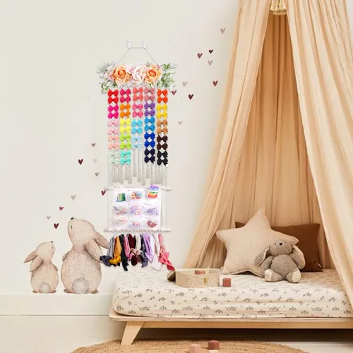 Miniatura 2 de Cinta para la cabeza/lazo para el pelo para niñas, organizador de lazos para el pelo de flores, decoración elegante para colgar en la pared, regalo