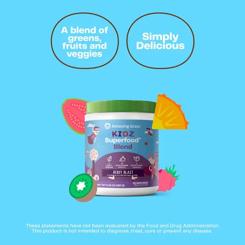 Miniatura 3 de Amazing Grass Kidz Superfood: Vegetales orgánicos, frutas y verduras, polvo de raíz de remolacha y probióticos para niños saludables, explosión