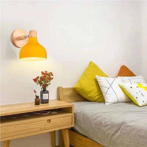 Miniatura 2 de Lámpara de pared E27 retro regulable escandinava para dormitorio, sala de estar, pasillo, cocina, iluminación interior (Amarillo, 2 piezas)