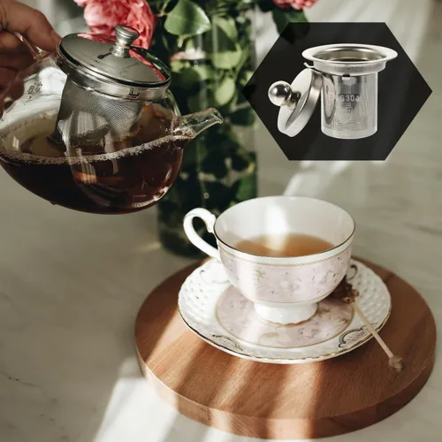 Miniatura 8 de Infusor de té de acero inoxidable con tapa de doble función, colador de malla extra fina para té de hojas sueltas a prueba de calor, asas dobles