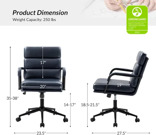 Miniatura 2 de HULALA HOME Silla moderna de piel sintética para oficina en casa con bloqueo de inclinación y base de metal, silla de escritorio con ruedas y cojín