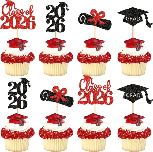 Miniatura 12 de Ercadio 36 piezas 2026 adornos para cupcakes con purpurina negra y dorada para graduación senior So Proud Of You Senior Class of 2026 Way to Go