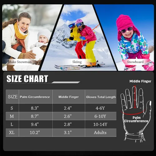Miniatura 6 de JANGANNSA Guantes de esquí impermeables para niños, guantes de invierno transpirables para niños y niñas, forro Thinsulate, guantes de snowboard