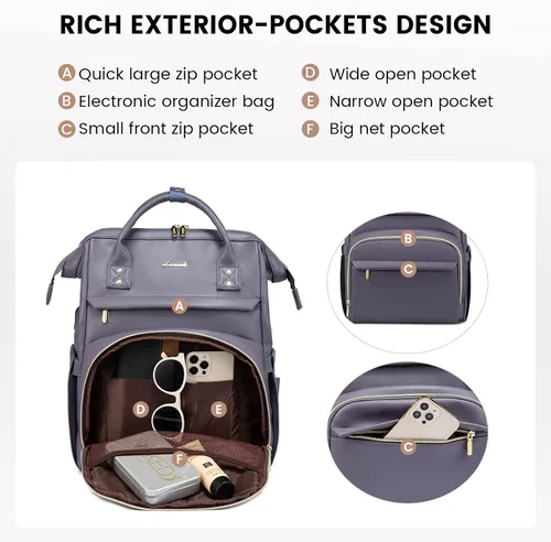 Miniatura 3 de LOVEVOOK - Mochila para laptop para mujer, mochila de moda para mujer.., Gris Púrpura, 15,6 pulg., Mochilas de viaje