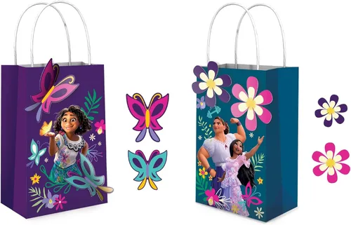 Crea tu propia bolsa de papel con complementos (paquete de 8) - 8.25 x 5 x 3.25 pulgadas - Perfecto para fiestas y regalos de niños, Encanto