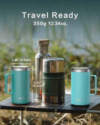 Miniatura 2 de Taza de viaje de 24 onzas con asa y tapa, taza de café aislada, taza de café de acero inoxidable, regalo de campamento para hombres y mujeres