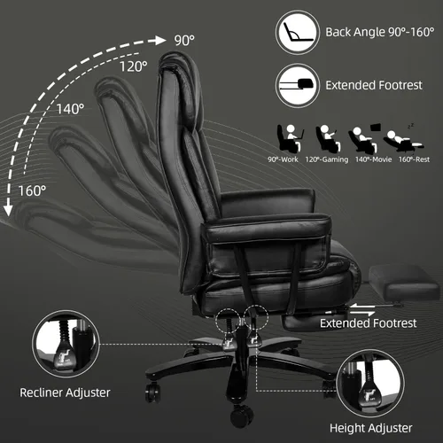 Miniatura 4 de Silla de oficina reclinable con reposapiés, sillas de escritorio de oficina en casa grandes y altas, 400 libras con respaldo alto, asiento ancho