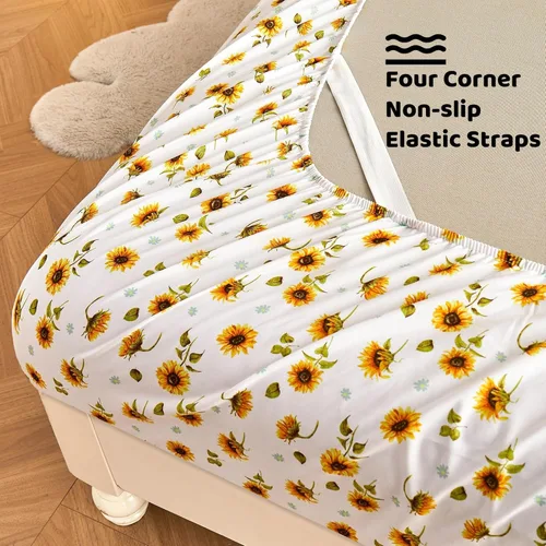 Miniatura 2 de Softan Juego de sábanas tamaño matrimonial, con estampado de girasol, sábana bajera ajustable de microfibra cepillada con bolsillo profundo de 15