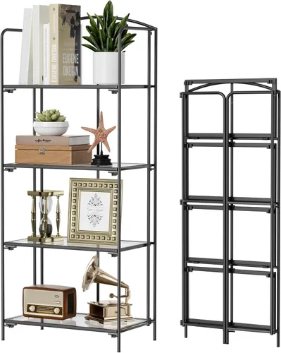 Miniatura 33 de Crofy - Estantería plegable sin montaje para sala de estar, estantería plegable de 2 niveles en color negro para oficina en casa, organizador