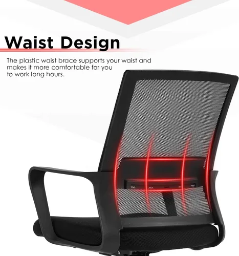 Miniatura 5 de Silla de redacción alta para oficina, silla de escritorio ergonómica de malla con respaldo medio con anillo de pie ajustable para escritorio Negro