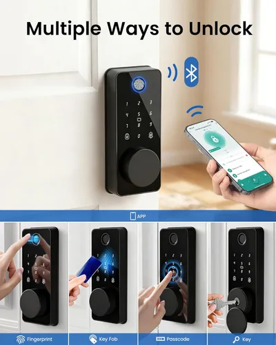 Miniatura 4 de Cerradura de cerrojo inteligente, control de aplicación de bloqueo de puerta de entrada sin llave de huellas dactilares, teclado electrónico