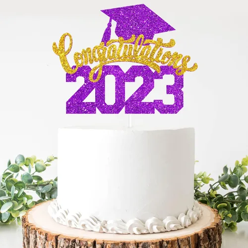 Miniatura 3 de Felicitaciones 2023 - Decoración para pastel de graduación 2023, suministros de pastel de purpurina morada para fiesta de graduación, decoración