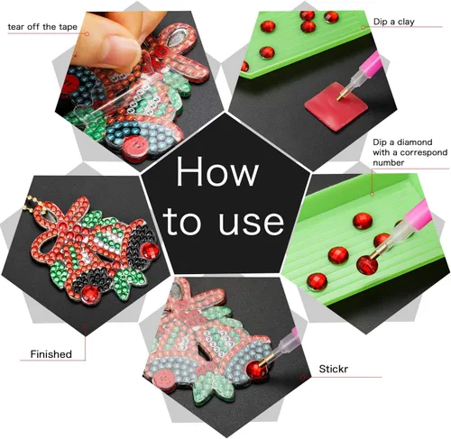 Miniatura 4 de Hicarer 9 piezas de adornos de Navidad de doble cara 5D DIY pintura de diamantes de Navidad kits de llaveros para adultos DIY llavero arte colgante