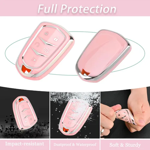 Miniatura 3 de Funda para llavero Cadillac – Funda de TPU suave con protección de llavero brillante compatible con Cadillac Escalade CTS SRX XT5 ATS CT6 5 botones