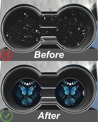 Miniatura 5 de Posavasos para Taza de Automóvil Mariposa Signo Místico Abstracto Azul Posavasos de Automóvil para Portavasos Universal Antideslizante Cerámica