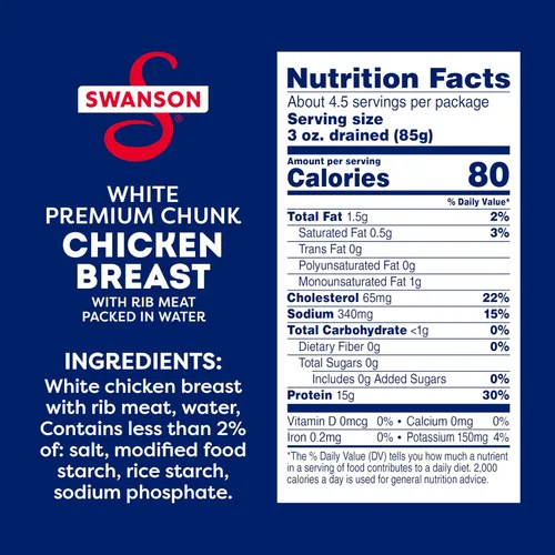 Miniatura 2 de Swanson White Premium Pechuga de Pollo en Agua con Carne de Costilla, 12.5 oz. (Paquete de 12)