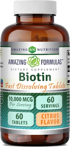 Amazing Formulas Biotin 10,000 mcg | Tabletas de disolución rápida | Sin OMG | Suplemento sin gluten | Fabricado en Estados Unidos (60 unidades,