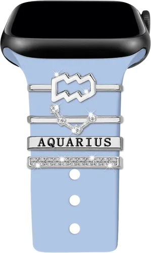 Miniatura 20 de Anillos decorativos de 12 constelaciones compatibles con correas de silicona de Apple Watch de 1.929 in, 1.772 in, 1.732 in, 1.654 in, 1.614 in