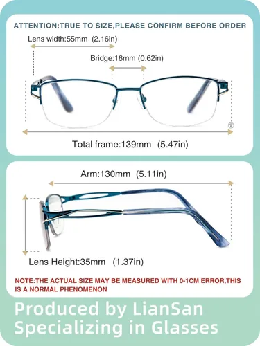 Miniatura 4 de LianSan Metal Zero Top - Gafas de lectura progresivas multienfoque para mujeres, con bloqueo de luz azul de medio borde, parte superior