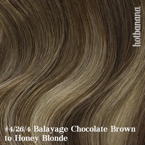 Miniatura 4 de HOTBANANA - Extensiones de cabello humano con pinzas, balayage, color castaño chocolate con rubio miel, 4.23 onzas, cabello humano real, lacio