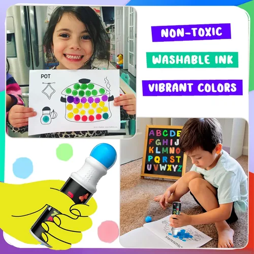 Miniatura 3 de Chalkola 6 Marcadores de Puntos Lavables para Niños Pequeños de 1 a 3 años Rotuladores de Bingo No Tóxicos para Niños Pequeños de 2 a 4 años