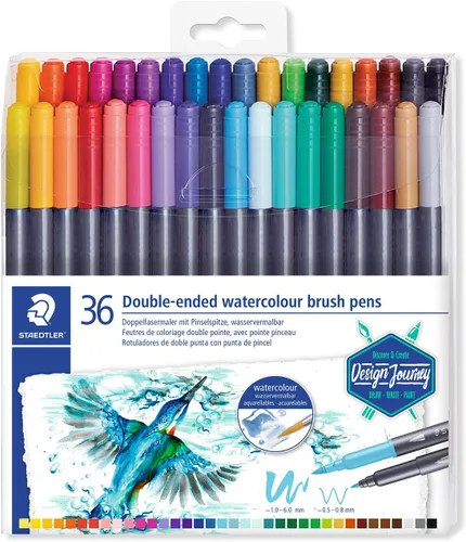 Staedtler Rotuladores de doble punta para acuarela, ideales para aplicaciones artísticas, colorear, caligrafía, dibujo, juego de 36 unidades, (3001