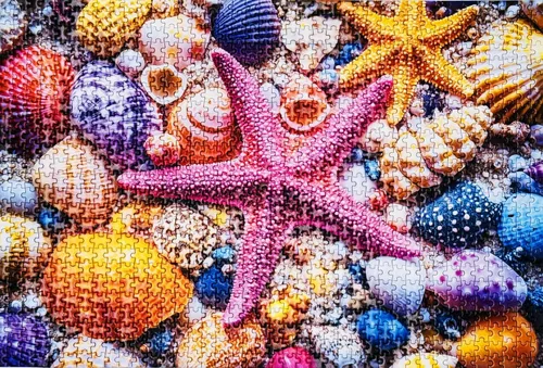 Miniatura 2 de Mini rompecabezas para adultos de 1000 piezas – Colorido rompecabezas de conchas y estrellas de mar, 1000 piezas de playa de verano mini