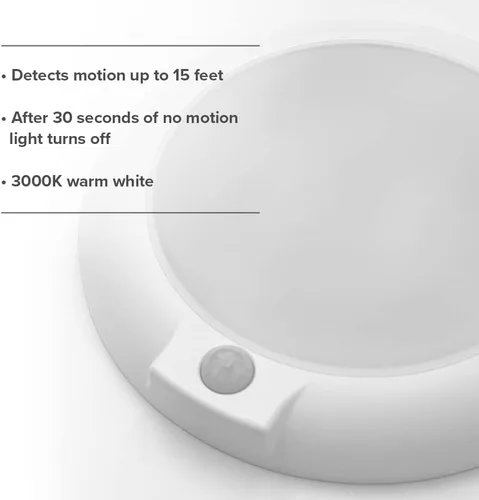 Miniatura 4 de Maxxima Lámpara LED redonda de 6 pulgadas con sensor de movimiento para montaje en techo, luz blanca cálida de 3000 K, 600 lúmenes, luz de cúpula