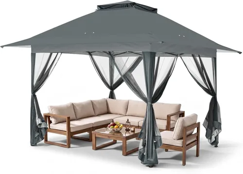 Miniatura 13 de EAGLE PEAK Gazebo desplegable de 11 x 11 pies con red de malla, toldo con mosquitero fácil de instalar para patio y jardín trasero, gazebo al aire