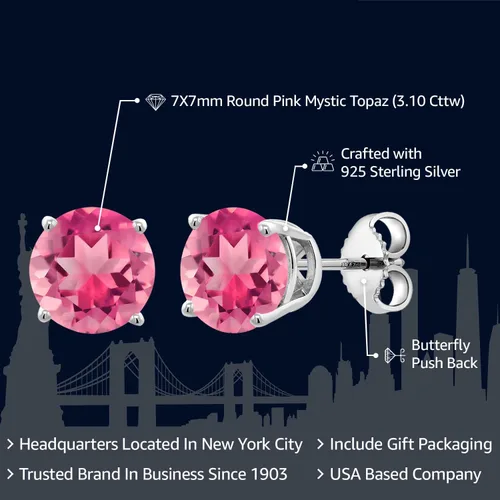 Miniatura 18 de Gem Stone King Aretes de plata de ley 925 con piedra natal redonda de 0.276 in para mujer
