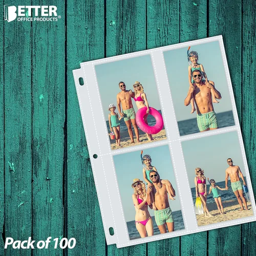 Miniatura 2 de Hojas de repuesto para álbum de fotos, 3.5 x 5 pulgadas, pesadas, transparentes con 3 anillos de diamante Better Office Products