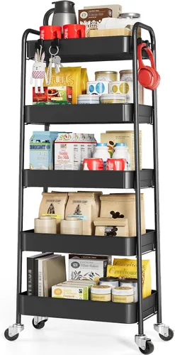 Miniatura 13 de TOOLF Carrito de metal de 3 niveles con ruedas, carrito organizador de almacenamiento para cocina, baño, oficina, artículos esenciales para bebés