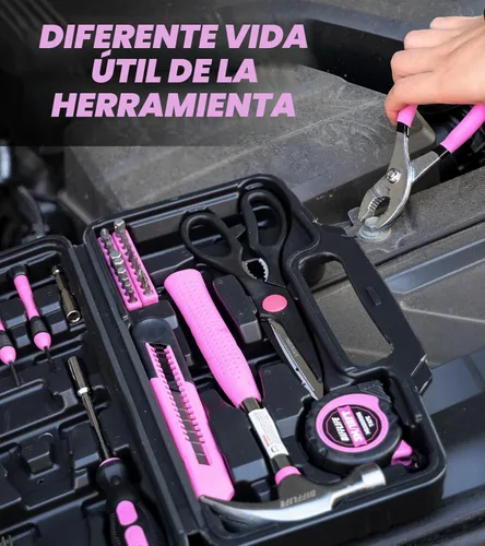 Miniatura 7 de Juego de herramientas rosa-40 piezas - Kit de herramientas manuales para el hogar general con caja de herramientas de plástico (rosa)