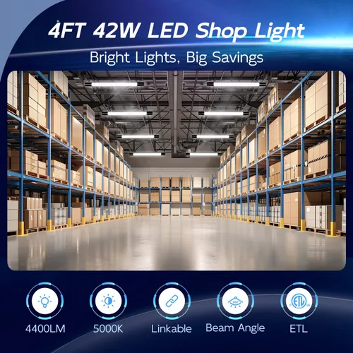 Miniatura 2 de hykolity Paquete de 10 luces LED enlazables de 4 pies para tienda, 4400 lm, 42 W [equivalente a 250 W], luces de tienda de 5000 K para garaje