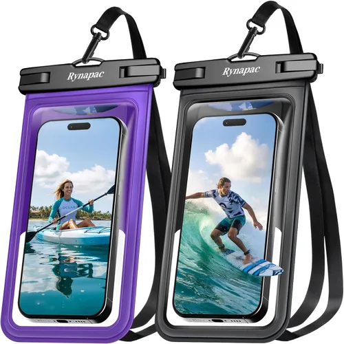 Miniatura 17 de Rynapac Funda impermeable para teléfono [hasta 8.5 pulgadas], paquete de 2, funda impermeable IPX8 con cordón para iPhone 17, 16, 15 Pro Max