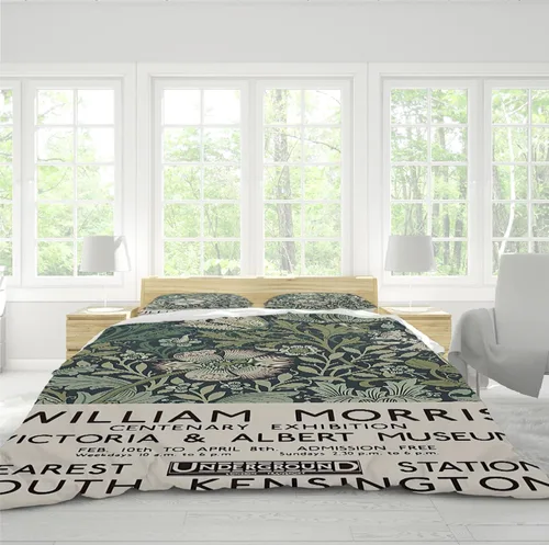 Miniatura 3 de William Morris - Juego de ropa de cama verde bohemio, vintage, exuberante, vegetal, hojas, flores, funda de edredón para adolescentes y adultos